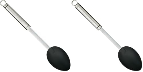 Kitchen Craft - Grande Cuillère de Cuisine Professionnelle en Inox et Nylon, 34 cm - Noir et Argent (Lot de 2)