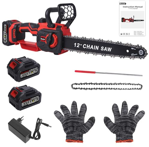 Bostar Akku Kettensäge 12 Zoll (30cm) 1300W Brushless, 2x 4.0Ah Akkus, Elektrische Säge mit Automatischer Ölung für Brennholz & Garten, Kompatibel mit Makita Akku