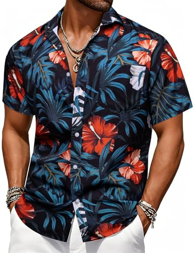Barry.Wang Men's Hawaiian Shirts Short Sleeve Beach Casual Aloha Summer | Printed Tropical,Floral,Lightweight,Breathable,Wrinkle resistant,Button Down,Vacation,Sailboat,Luau Beach Cruise Wear