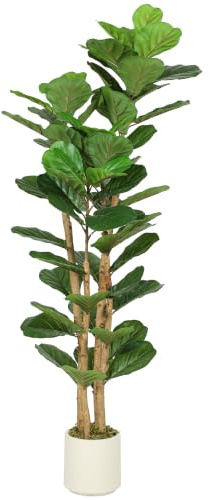 HOMCOM Plante Artificielle Intérieure 150 cm 71 Feuilles Vert | Arbre Artificiel, Figuier Lyre, Pot en Plastique, Tronc en Bois Massif, Fausse Plante, Décoration pour Maison Bureau Salon