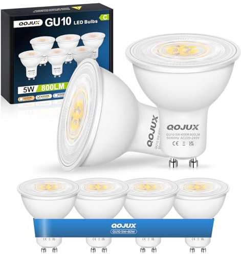 GU10 LED Neutralweiß, 5W 800LM Energieeffizienzklasse C GU10 LED Glühbirne | 80W Halogen Leuchtmittel Ersetzt, 38° Abstrahlwinkel 4000K Neutralweiss GU10 Energiesparlampe, Nicht Dimmbar, 6 Stück