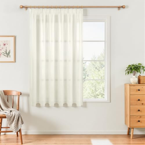 MRTREES Gardinen mit Kräuselband Vorhang Creme Stores 1er Set 100 cm Lang 200 cm Breit, Gardinen Creme Kurz Transparent Modern für Wohnzimmer Fenster Gardine Schlafzimmer Elegant