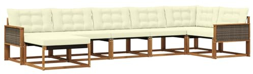 vidaXL Outdoor-Sofagarnitur mit Kissen 7 pcs Natur und Creme, Moderne Garten-Sofa-Garnitur, langlebige Möbel, schicker Sitzplatz, wetterfest, Bequeme Relaxoase