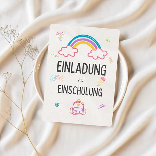 Lilly Braun Einladungskarten Einschulung mit Umschlägen – 10er Set – Einladung zum Schulanfang & Schulstart für Junge & Mädchen – A6 Einschulungseinladung zum Ausfüllen | Erstklässler (Ohne Umschläge)