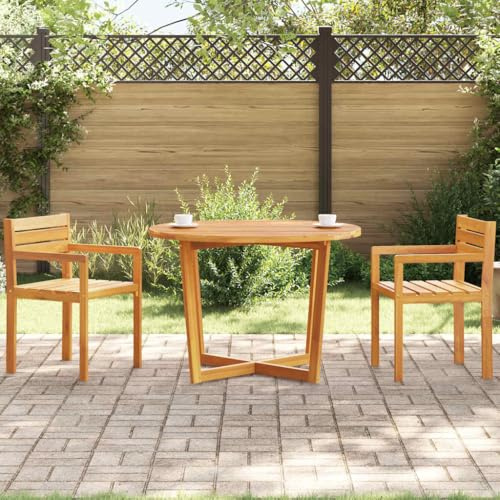 Runheo Table à manger de jardin ronde en bois d'acacia massif avec plateau à lamelles et pied en croix, résistante aux intempéries, pour terrasse, balcon, jardin, table en bois stable pour manger en