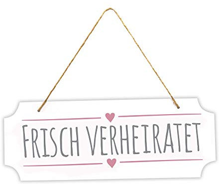Frau WunderVoll® Schild FRISCH VERHEIRATET, 40 x 15 cm, Holz/Wegweiser, Hochzeit Vintage, Hochzeitsschild, Kirche, Standesamt, Stuhldekoration, Hochzeitsgeschenke Brautpaar Schild
