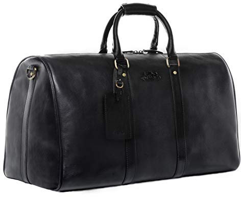 SID & VAIN große XL Reisetasche echt Leder - Sporttasche groß Franklin - Weekender Handgepäck mit Schultergurt - Ledertasche Herren und Damen schwarz handgefertigt