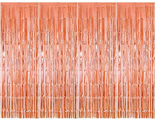 ENTHUR Folienvorhänge 1 x 2,5m metallische Fransen, schimmernder Vorhang für Geburtstag, Hochzeit, Party, Halloween, Weihnachten, Dekoration, 4 Stück (Roségold)