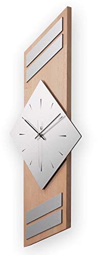 Kreative Feder Moderne Designer Holz Alu Funk Wanduhr leise Funkuhr ohne Ticken 75x30cm WEH005B-FL (Buche, leises Funkuhrwerk)