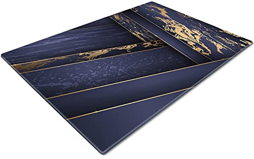 Glass Chopping Board 50 x 40 | Kitchen Worktop Protector | Multifunctional Cutting Board | Work Top Savers | Kitchen Accessories | Extra Large | Gold Navy Pattern