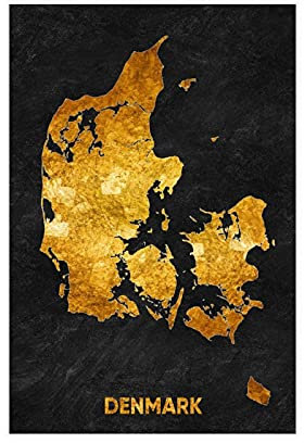 Dänemark Landkarte Moderne Kunst Goldene Kunst Leinwand Poster Schlafzimmer Dekor Sport Landschaft Büro Zimmer Dekor Geschenk ungerahmter Stil 50 × 75 cm