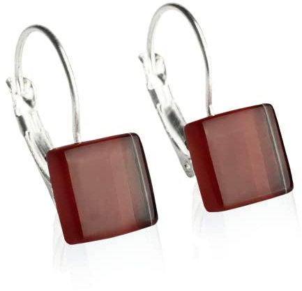 ALEXASCHA® Edelstahlohrringe hängend mit quadratischen Glassteinen • Kurze Ohrhänger mit Klappverschluss • 2cm lang • Steingröße 10 mm x 10 mm x 3 mm (Kaffeebraun)