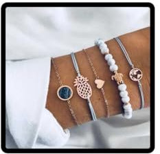 Wedity 5 Stück mehrschichtige Lucky 8 Armbänder Mondkarte Pinguin Ananas Nappa Lotus Engelsflügel verstellbare Hand Accessoires für Frauen Mädchen (1A)