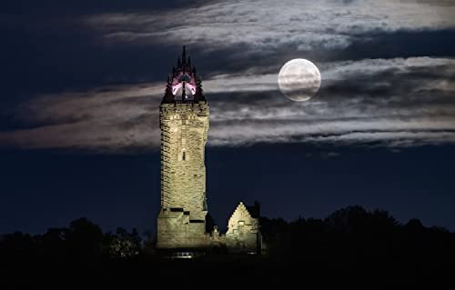 LHJOYSP jigsaw puzzle 1000 pieces City Pound Moon Night Sky Wallace Monument 75x50cm