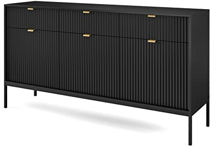 Furniture24 Kommode Nova KSZ154 Schrank Wohnzimmerschrank Sideboard mit 3 Türen 3 Schubladen Schwarz