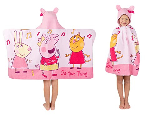 Franco Peppa Pig Kapuzenhandtuch für Kinder, weiches Baumwoll-Frottee, 61 x 127 cm, groß