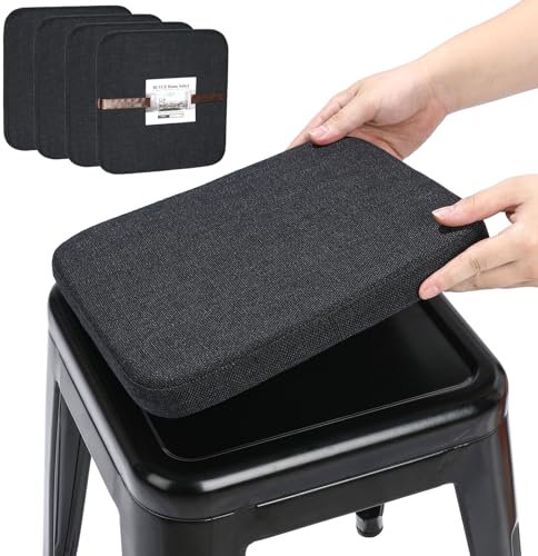 BUYUE Leinen magnetische Barhocker Kissen 1 Stück, Verbesserte Anti-rutsch atmungsaktiv kleinen Stuhl Sitzpolster für Cafe Bistro stapelbar Metallhocker (Quadrat, schwarz, 4)
