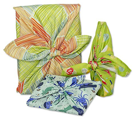 ROTH Geschenktuch - Sommer, 3er Set, Furoshiki wiederverwendbar zum verpacken von Geschenken auf japanische Art