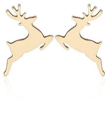 BlackAmazement 2er Set 316L Edelstahl Ohrstecker Ohrringe Rentier Hirsch Geweih silber rose gold schwarz Damen (Gold)