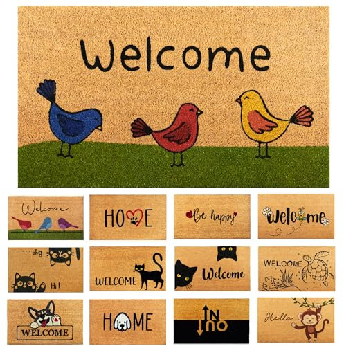 Fußmatte Kokosfaser Welcome Vögel - 70x40cm - Willkommens Fussmatte mit Antirutsch PVC & Kokos Oberfläche - für Hauseingänge, Flure, Außentüren, Wohnaccessoires - Schlichtes Originaldesign