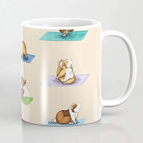 The Yoguineas, Yoga, Meerschweinchen, Namast-Hay, Geburtstag, Weihnachten, Kaffee, Tee, einzigartig, 325 ml, weiße Keramiktasse
