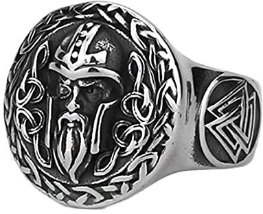 TQWSVUM Wikinger Keltischer Knoten Odin Ring-Nordic Valknut Piratenring Aus Edelstahl -Herrenmode Vintage Odin Kopf Krieger Amulett Ring Pagan Charm Schmuck Größe 7-13(10)