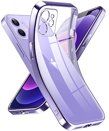 Supdeal Crystal Clear Hülle für iPhone 12, Niemals gelb mit Kameraschutz, Silikon Durchsichtig Handyhülle Weicher Passform, Ultra Dünn und Leicht Case Cover, 6,1, Lila