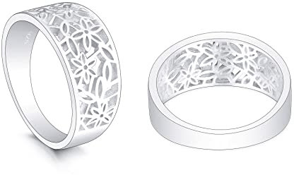 OTXIXTO 925 Sterling Silber Blumenmuster Blatt Filigran Gänseblümchen Ring Vintage Stil Ehering Schmuck für Frauen Größe 60