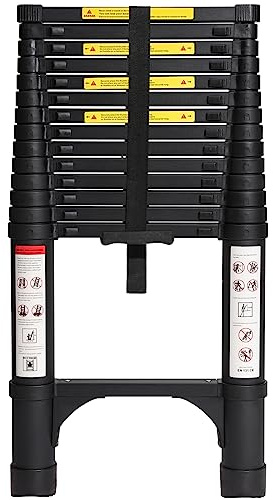 BOCOM 14.5 FT Aluminum Telescoping Ladder, Lightweight Multi-Purpose Collapsible Extension with 2 Triangle Stabilizers, Heavy Duty 330 lbs Max Capacity, Ideal for Home, RV, and Outdoor Work Black