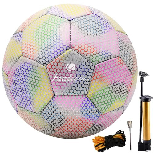 Fantecia Reflective Football with Pump, Shiny Football Size 5 for Girls, Training Soccer Ball for Youth Adult