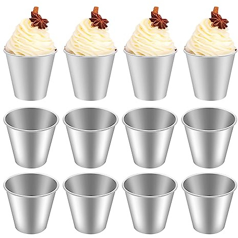 Vkinman 12 Pcs Pudding Molds Flan Molds for Baking Aluminum Baking Cups Muffin Tin Cupcake Mould Nonstick Souffle Darioles Mould