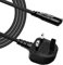 VYTAL Figure 8 Power Cable Lead 0.5m, Pack of 1 - IEC C7 2-Pin UK Plug Power Cord, Non-Polarized - Compatible with Samsung, Philips, LG, Sony, Panasonic LED TV, Sky Box XBOX, PS3/4/5, Printers - Black