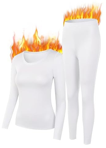 YADIFEN Base Layer Womens Ladies Thermal Underwear Set Ultra Soft Warm Long Sleeve Tops & Long Johns Fleece Lined Leggings For Winter,Ski,Indoor,Outdoor White