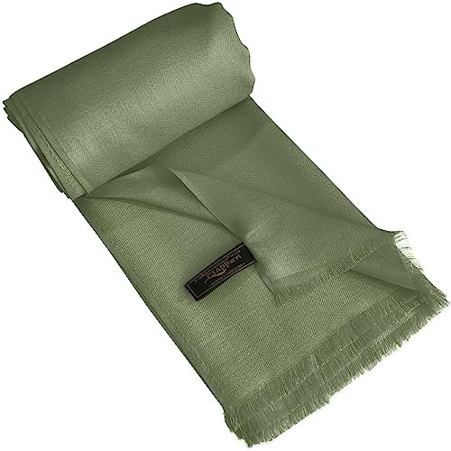 CJ Apparel Fransen Schal Sekunden Einfarbig Design Schal Wrap Stola Werfen Kopf Wrap Gesicht Abdeckung Pashmina NEU, Dunkel Salbei Grün, Einheitsgröße