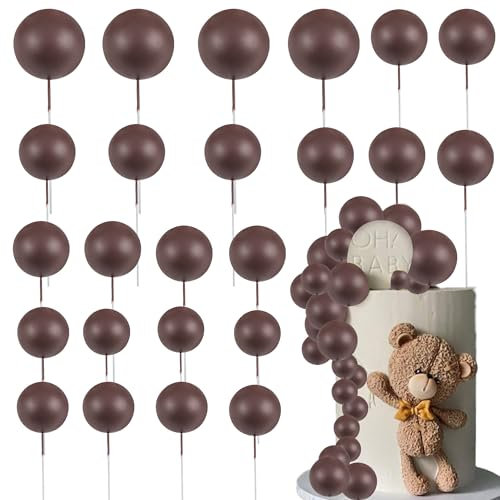 Gyufise 30Pcs Ball Cake Toppers Balls Cupcake Toppers Foam Ball Shaped Cake Picks DIY Balloons Cake Insert Topper for Wedding Enagement Baby Shower Birthday Party Cake Decorations Supplies Coffee