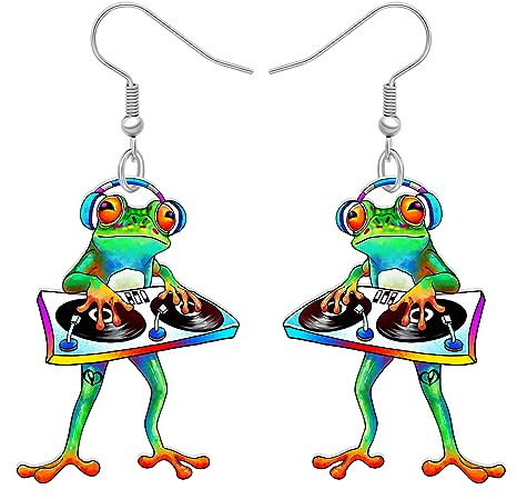 YAYAKO Acryl Neuheit Grün Frosch Ohrringe Baumeln Lustiges Design Schmuck Niedliche Tiere Geschenke für Frauen Mädchen Charms Zubehör (Hip Hop Frosch)
