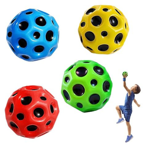 ZoneYan 4 Stück Moon Ball, Hohe Springender Gummiball, Hohe Bounce-Loch-Ball, Space Ball Spielzeug, Bounce Ball High Bouncing Ball (L,4pcs)