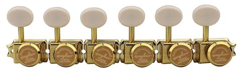 Guyker 6 Inline Vintage Guitar Lock String Tuners – Locking Tuning Key Pegs Machine Heads Replacement Parts for ST TL Style Electric, Folk or Acoustic Guitars – Gold, Cream Handle
