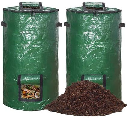 2 unidades de compostador de jardín – Compostador rápido con tapa, bolsa de basura estable para jardín, compostador rápido, contenedor de plástico para balcón, jardín, reutilizable y plegable