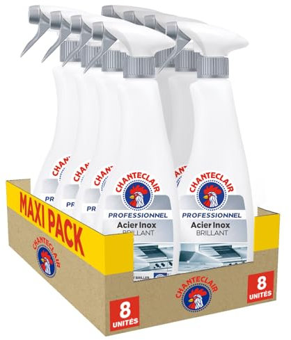 Chanteclair Professionnel - Spray Acier et Inox, Nettoie et Fair Briller, Traces et Aureoles - 8x 700 ml