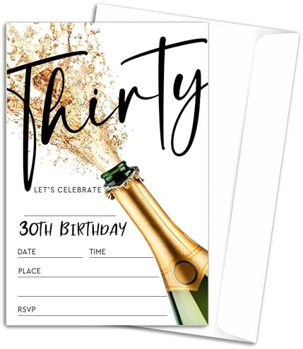zriauber Einladungskarten zum 30. Geburtstag, Champagner, 20 Stück, 30. Geburtstag, Party-Einladungen mit Umschlägen für Frau Mann Feier Partyzubehör (10,2 x 15,2 cm) A15
