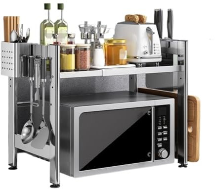 DRMEE Meuble Micro Onde Étagère De Cuisine Étagère pour Four À Micro-Ondes Étagère Extensible pour Micro-Ondes Comptoir Four Grille-Pain Organisateur Etagere Micro Ondes