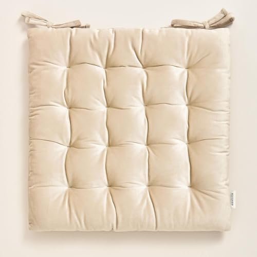 ROOM99 Nova Stuhlkisse 40 x 40 x 4,5 cm Sitzkisse Sitzpolster mit bändern Zierkissen Stuhl Boden Bodenkissen Kissen Outdoor Indoor Wohnzimmer Velvet Samt Creme,1 Stück