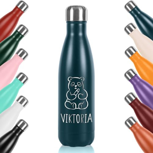 polar-effekt Edelstahl Wasserflasche 0,5 Liter Dunkelblau für Kinder - Flasche mit Gravur - für Wasser, Saft und Tee geeignet