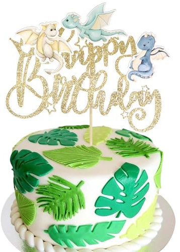 Ephlyn 1Pcs Dragon Happy Birthday Cake Topper Magical Dragon Cake Decorations for Fantasy Parties Flying Dragon Baby Shower Party Supplies