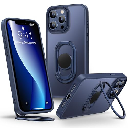 SHIELDS UP for iPhone 12 Pro Max Case with Stand, Matte Back Phone Case with Double Ring Holder【Adjustable & Foldable】 Shockproof Translucent Protective Cover for iPhone 12 Pro Max - Frosted Blue