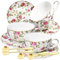 TEVLAUXO Porcelain Tea Cups and Saucers Set of 4,Coffee Cup,Fine Bone China,Floral,Vintage,Flower Pattern,with Gold Trim,Spoon,Handle,Antiqued Ceramic,Espresso Drink,for Women Gift,Birthday,Tea Party