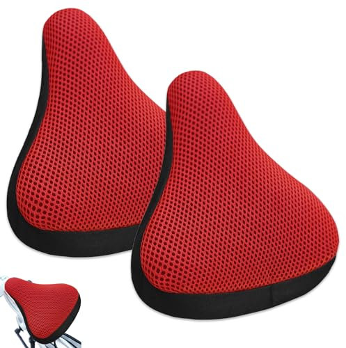 GANILITY Fahrradsattelbezug, Atmungsaktiver Gepolsterter Sitzbezug 2 Stück, Fahrrad Sattelbezug, Fahrradsattelbezug Gepolstert, Fahrradzubehör für meisten Fahrräder wie Rennrad, Mountainbike, Rot