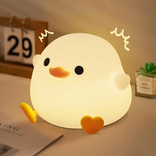 FAMIDUO Veilleuses pour Enfants/Bébé, Cute Canard Lampe de Chevet en Silicon, Luminosité Réglables, Lumière USB Rechargeable, Chambre Décorations, Cadeaux d'anniversaire et de Noël pour Garçon/filles
