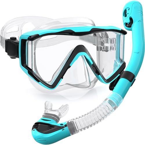 Zeligerstar schnorchelset Erwachsene, Verbesserte tauchmaske und Schnorchel, Dry-Top-Schnorchelmasken-Set, Professional Adult Snorkeling Gear for Swimming Diving Scuba ((Transparent) Grün)